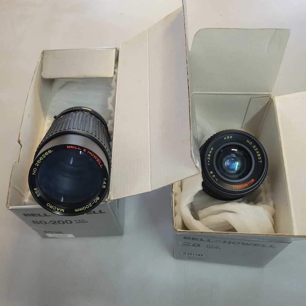 Bell & Howell Canon FD Lens Lot 80-200mm f4.5 Macro & 28mm f2.8 Wide Angle Japan